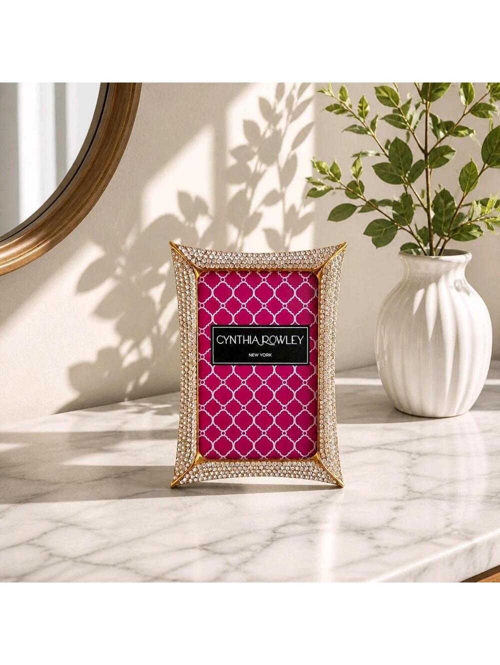 Cynthia Rowley NEW Elegant Picture Frame Rhinestones Accent  4×6 Wedding Special